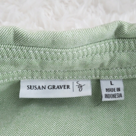SUSAN GRAVER DENIM JACKET SZ L LIGHT GREEN - Picture 6 of 8